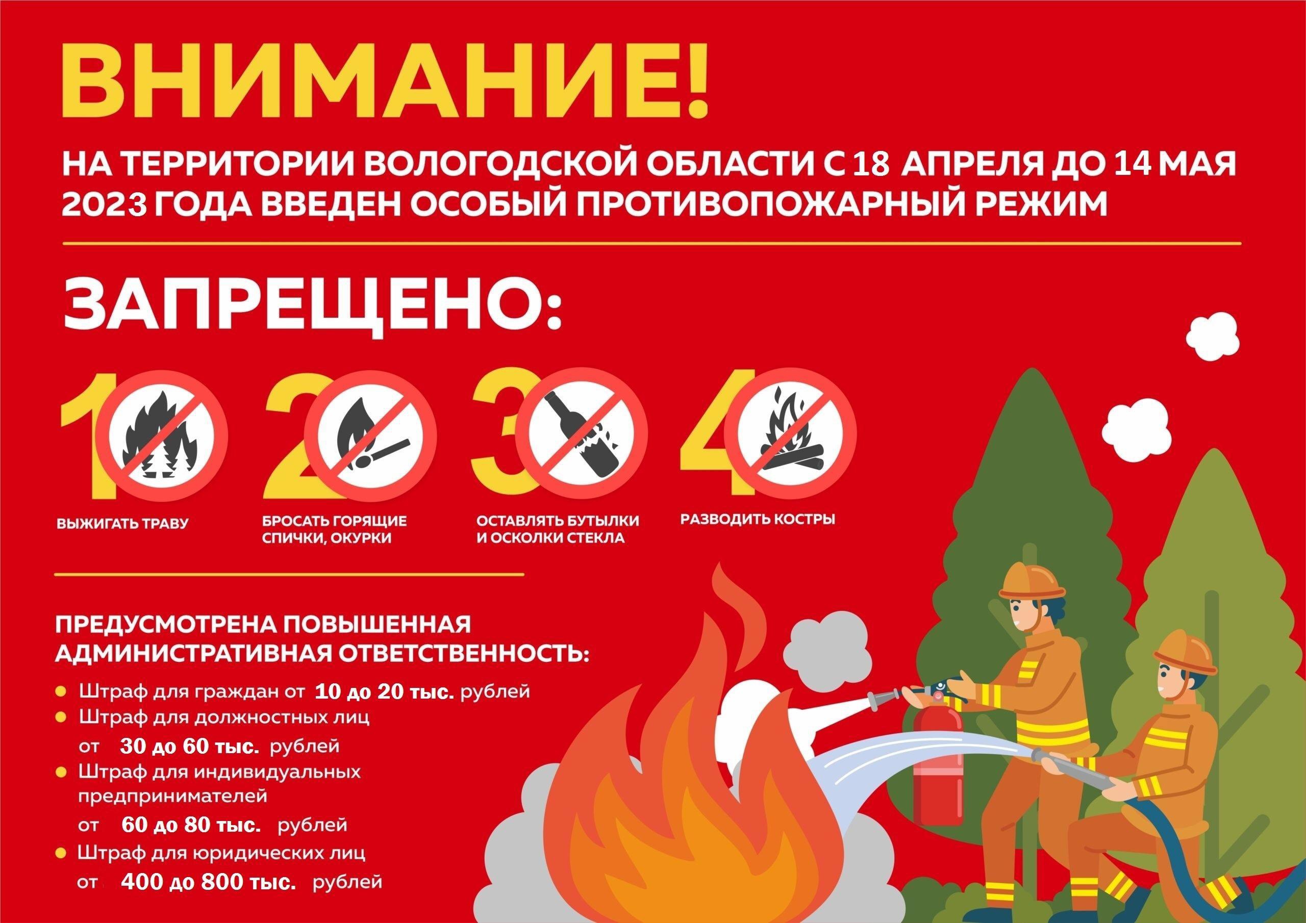 С 24 апреля 2023 года дня установлено начало пожароопасного сезона на Вологодчине.